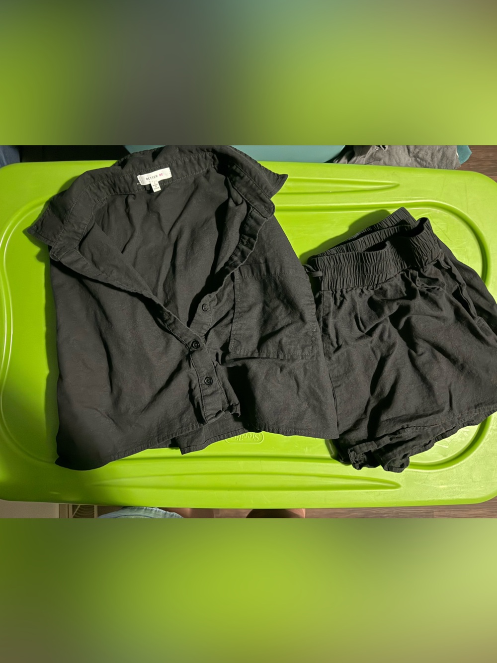 Black crop button shirt with black shorts